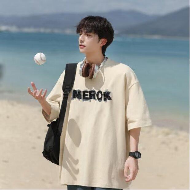 Новая летняя футболка с короткими рукавами для мужчин, тренд в корейском стиле, простой топ с короткими рукавами, свободная повседневная брендовая футболка в гонконгском стиле