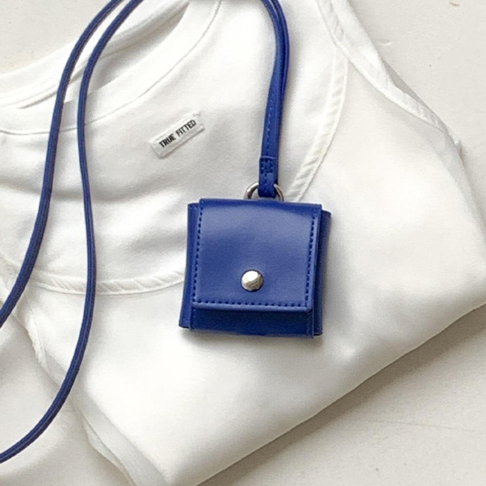 Portable Hanging Neck Headphone Bag PU Leather Square Lanyard Lipstick Bag Multifunctional Card Holder Small Coin Purse Women