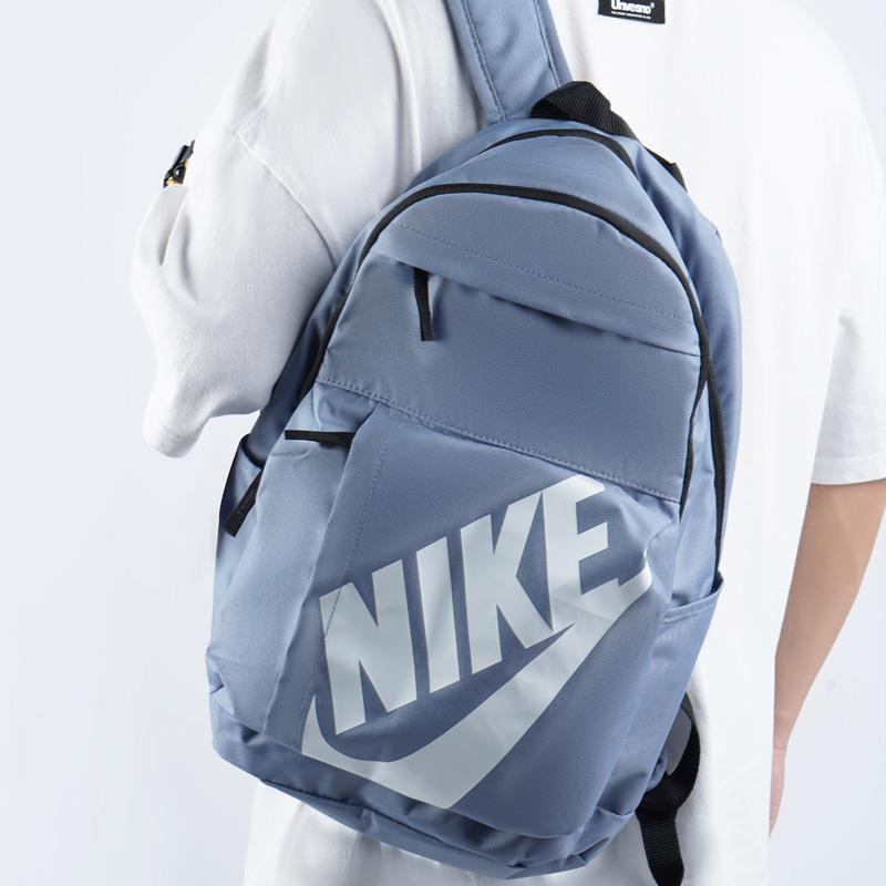 Nike Базовый Спортивный Повседневный Рюкзак на Молнии с Принтом Логотипа Унисекс Рюкзак Светло-Синий Серый CK0944-446