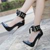 16cm Extreme High Heels Studded Rivet Fetish Ladies Shoes Patent Leather Models Show Work Women Pumps Ankle Strap Large Size 46