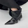 Metal Buckle Strap Short Boots Female Pointed Toe Street Style Leather Thin High Heel Ankle Boots Women SEXY Zapatos De Mujer