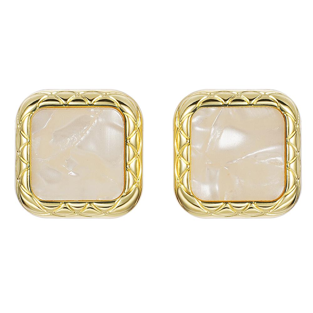 Retro Square Metal Resin Large Exaggerated Stud Earrings for Women Classical Charm Trendy Jewelry