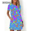 Ladies Spring Summer Dress Rainbow Flowers Print Dress Fashion Elegant Short Sleeve O-Neck Oversized Casual Party Wear Sundress