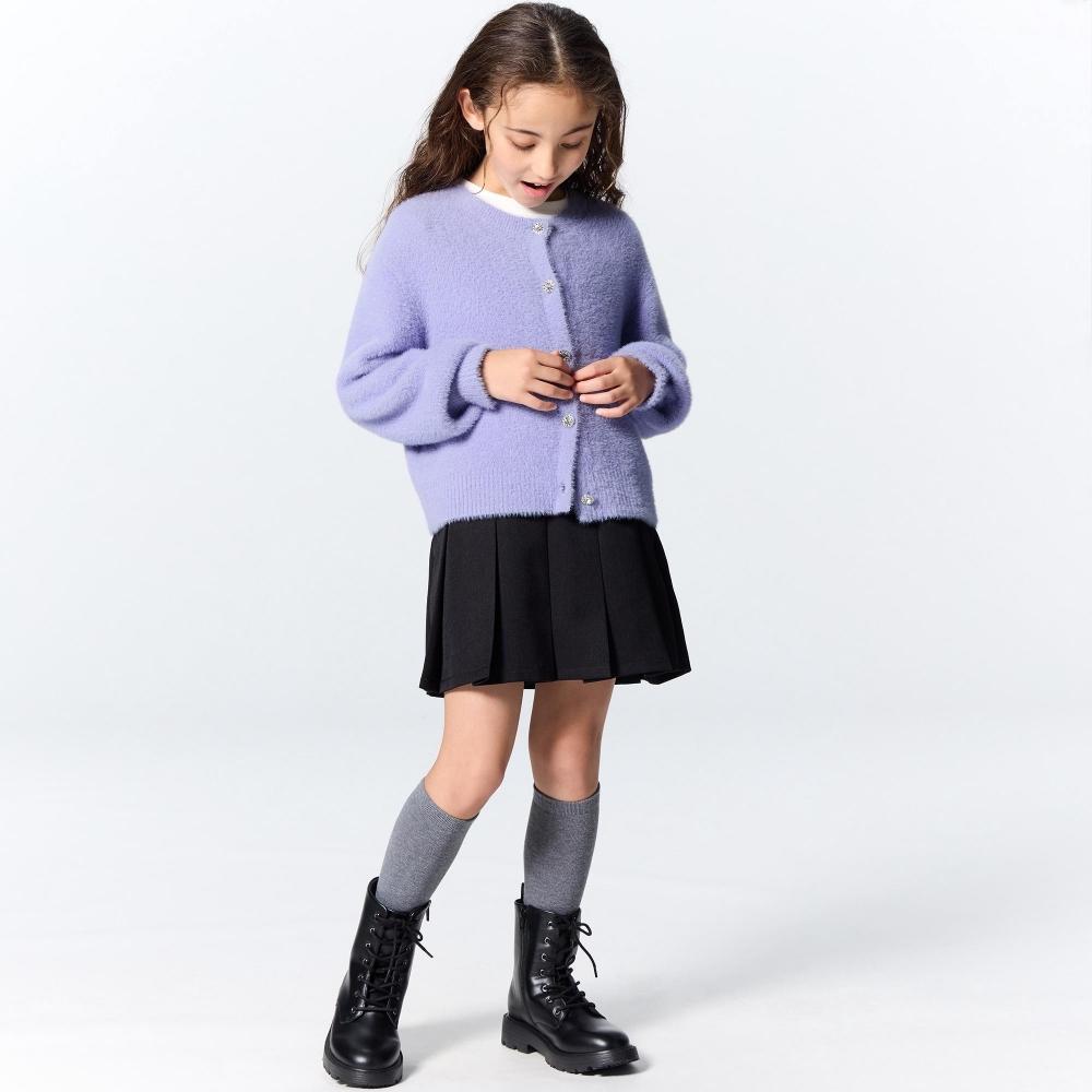 GU by Uniqlo Girls Shaggy Knit Bijou Button Cardigan