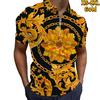 Casual Lapel T-shirt Young Men's Fashion Zipper T-shirt Short Sleeve T-shirt Men's 3D Golden Chain Print T Shirt