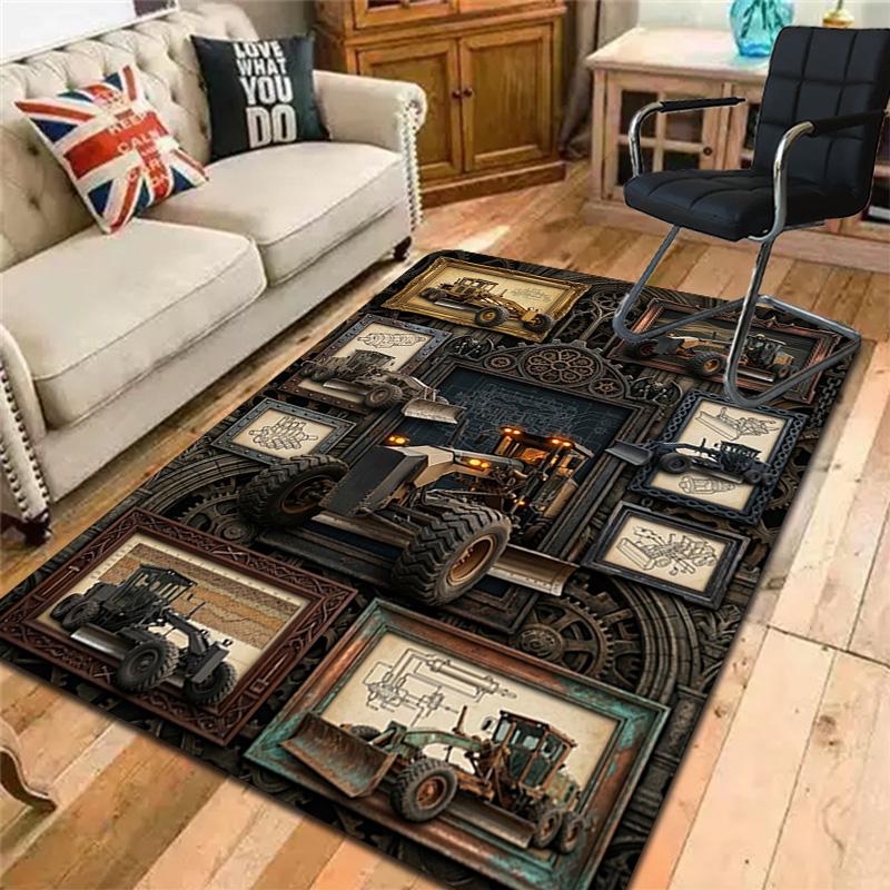 Construction Machinery Rug Pattern Rug Floor Mat for Living Room or Bedroom Soft and Comfortable Carpet a Gift for Birthday and Holiday.