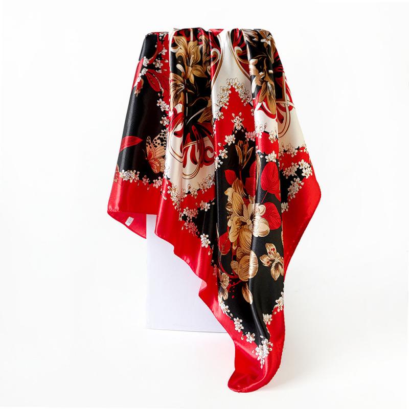 Classic cashew-patterned silk scarf for women, shawl, faux silk headscarf, 90cm square scarf