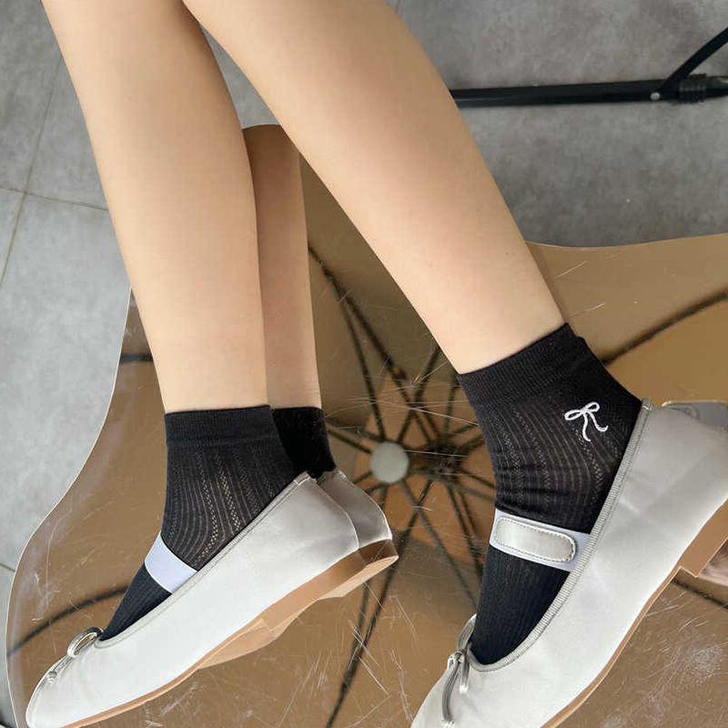 Female Summer Thin Model Lovely Bow Embroidery Hollow Out Mesh Socks