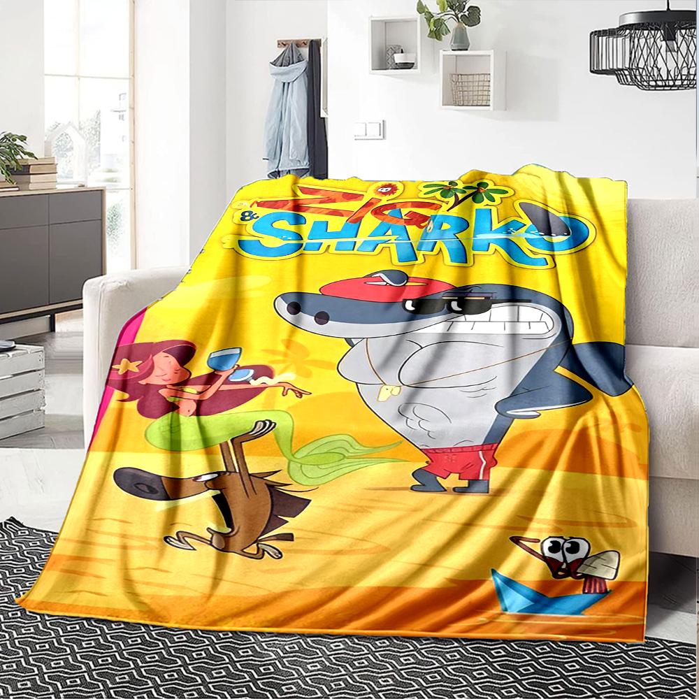Zig & Sharko Theme Printed Blanket - Perfect for Couch, Bed, Travel & Outdoor Use | Machine Washable, Cozy & Durable.