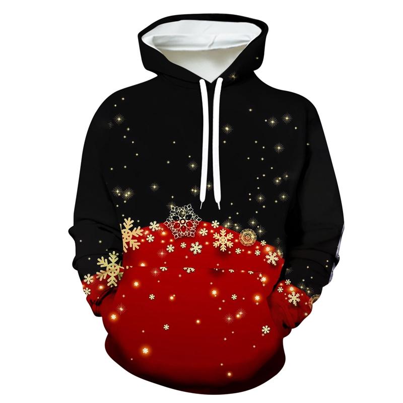 Рождественские подарки Графические толстовки Модные красные рождественские элементы Снежинка Олень 3D Печатные толстовки для мужчин Повседневный женский пуловер