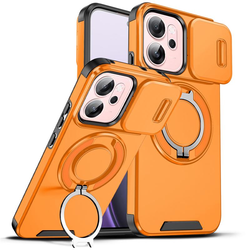 Чехол для OPPO Reno 14F 5G Чехол Броня Сдвижная Защита Объектива Камеры Задняя Крышка Reno14F Reno14 F 5G Автомобильный Магнитный Держатель-Кольцо Coque
