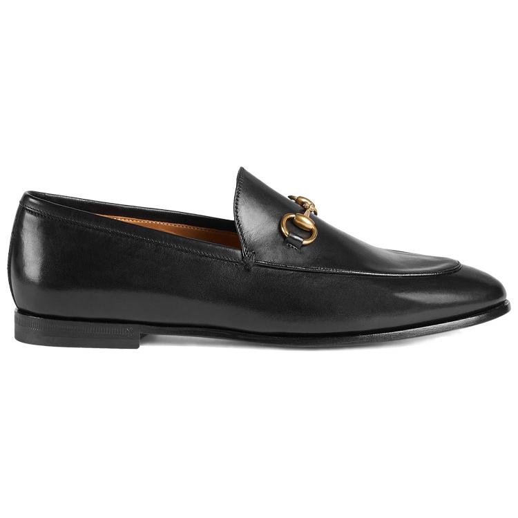 GUCCI Jordaan Leather Horsebit Casual Shoes Women's Black (Unisex) Men's Casual Shoes 404069 BLM00 1000