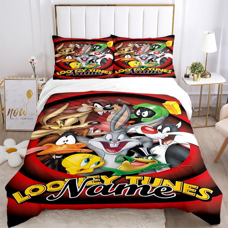 Custom Textile Looney Tunes Bedding 3 Piece Set HD Print Duvet Cover Pillowcases for Teens Adult Bedroom Decoration
