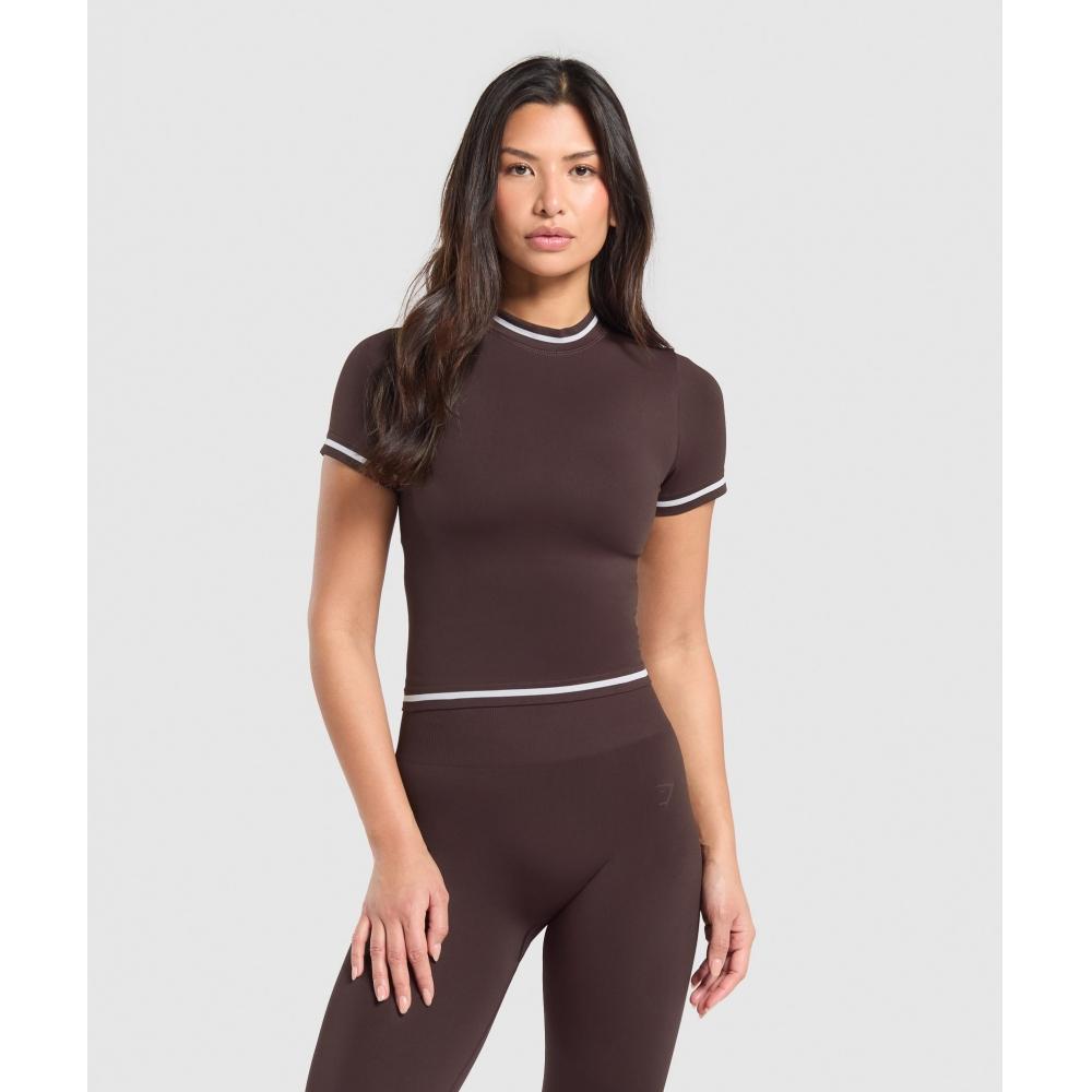 Gymshark Contrast Seamless Midi Tee Heritage Brown B2c1j Ncnz