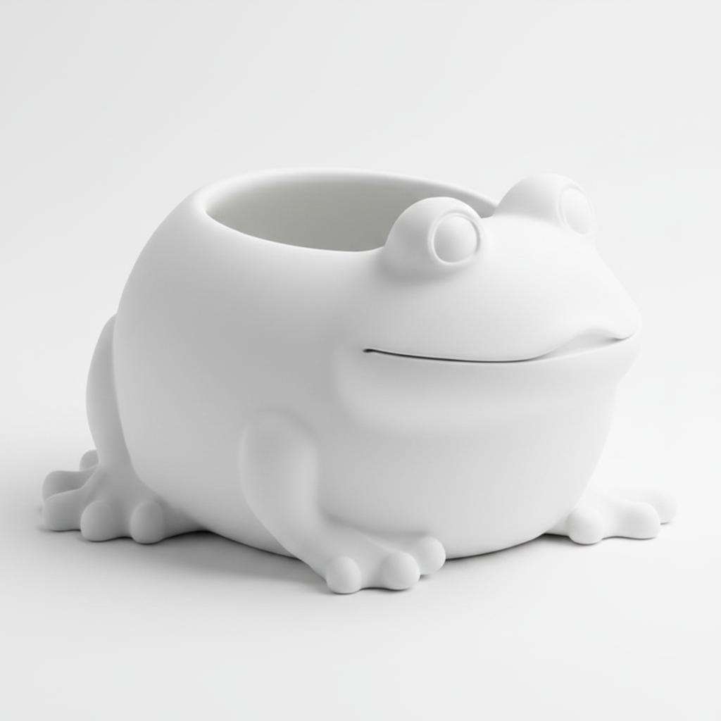 Decorative white flowerpot for plants in the shape of a frog, modern design