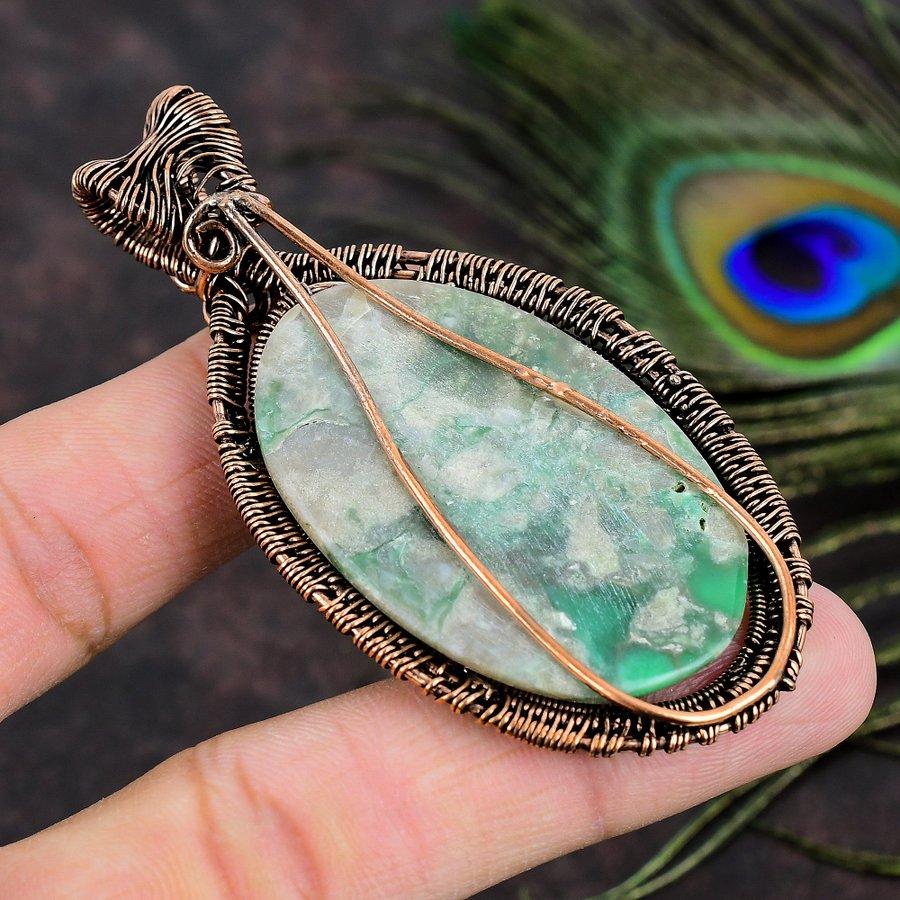 Натуральный драгоценный камень варисцит, подарочная подвеска ручной работы из медной проволоки 3,15 M5R51