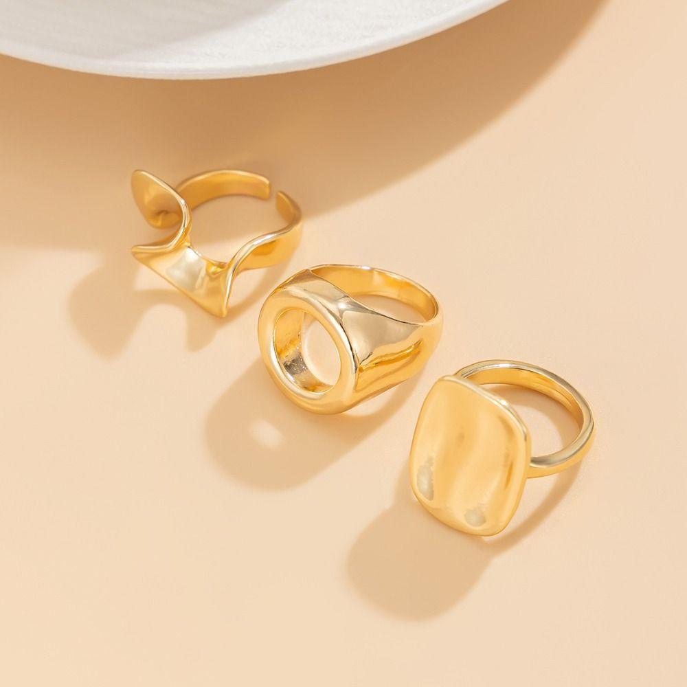 3pcs/set Personality Irregular Open Ring Retro Knuckle Joint Ring Unique Hollow Square Ring Women
