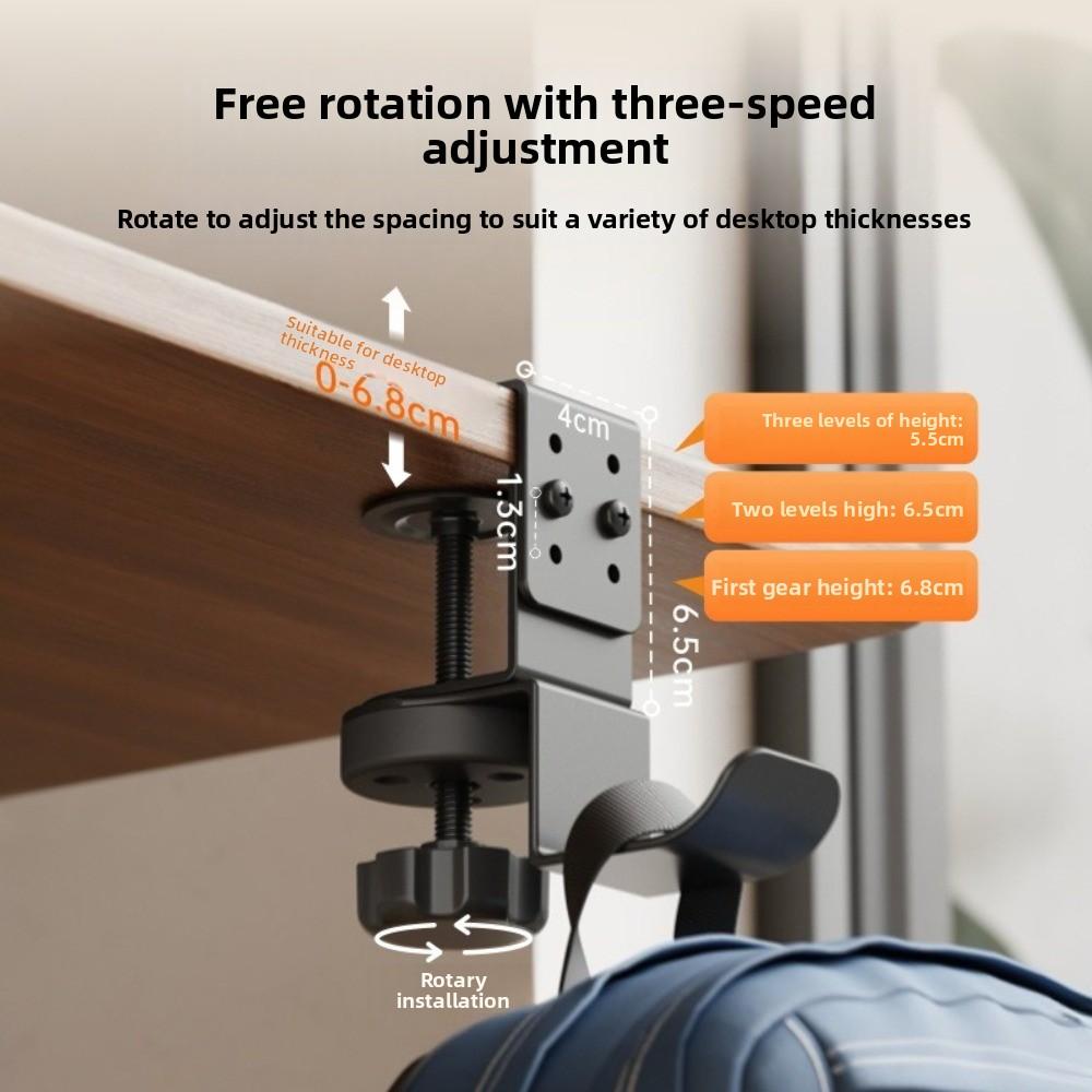 Rotatable Desk Edge Bag Hook Carbon Steel Hanging Handbag Holder Desk Headset Hanger Student