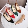 Low Heel Pumps Lady Pointed Heels Female Green Flock Plus Size 46 Red Shoes 2025 Women 5cm High Heels Sexy Tacones Para Mujer