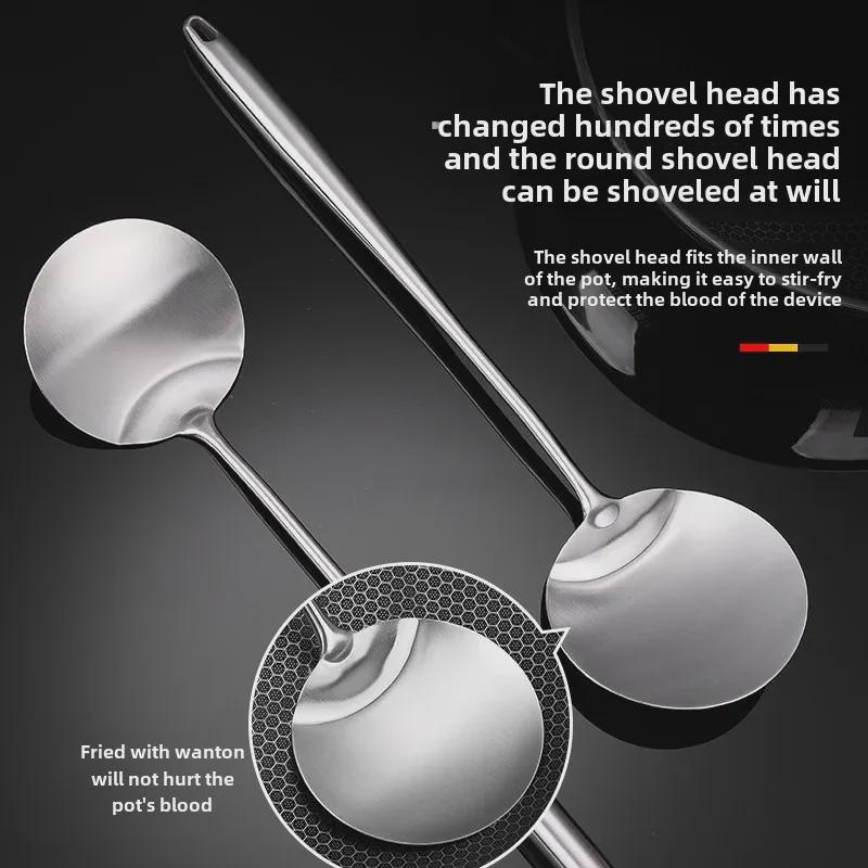 Круглая кулинарная ложка с длинной ручкой из нержавеющей стали 304 — идеально подходит для использования на кухне и жарки рыбы