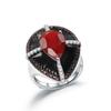 Original Designer Luxury Onyx Ring, Adjustable Retro Style 925 Silver Inlaid with Natural Gemstone Enamel Ring