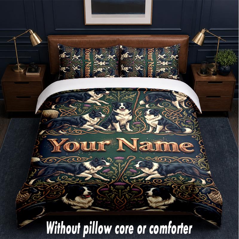 Dog Theme Custom Text Or Name 3Pcs Bedding Set,1 Flat Sheet & 2 Pillowcases Personalized Home Bedding