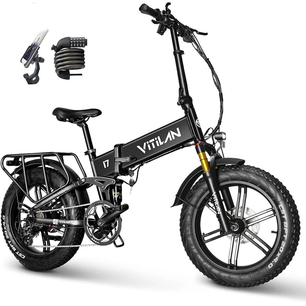 Foldable electric bicycle VITILAN i7PRO 3.0, 750W motor, 48V 20Ah battery, top speed 45 km/h, cruising range 120km, 20*4.0 inch tires