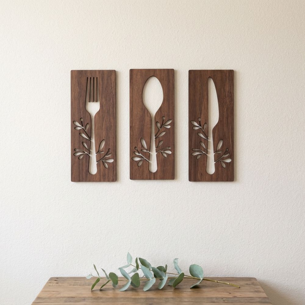 3pcs Spoon Kitchen Tools Wall Plaques Fork Wall Sticker Hangings Creative Wall Art Restaurant Decor