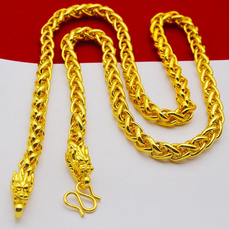 Мужская властная золотая цепочка с имитацией золота 7N Bold Double Faucet Keel Chain Chain, позолоченная большая змеиная костяная цепь