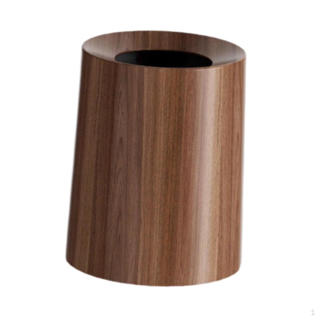 Imitation Wood Grain Trash Can Open Top Garbage Bucket Elegant Waste Basket Round Wastebasket