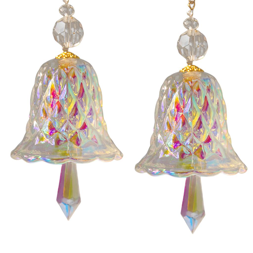 2Pcs Sparkling Crystal Wind Chimes for Christmas Decoration Glass Bells Hanging Suncatchers for Window Room Car Decors