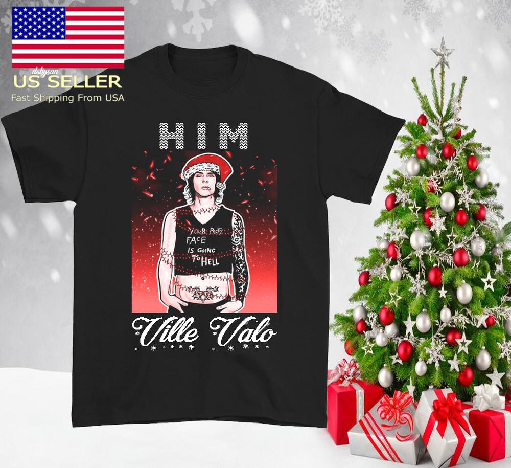 С Рождеством Ville Valo группа HIM черная футболка Все размеры S-5XL 1F2428 Унисекс футболка