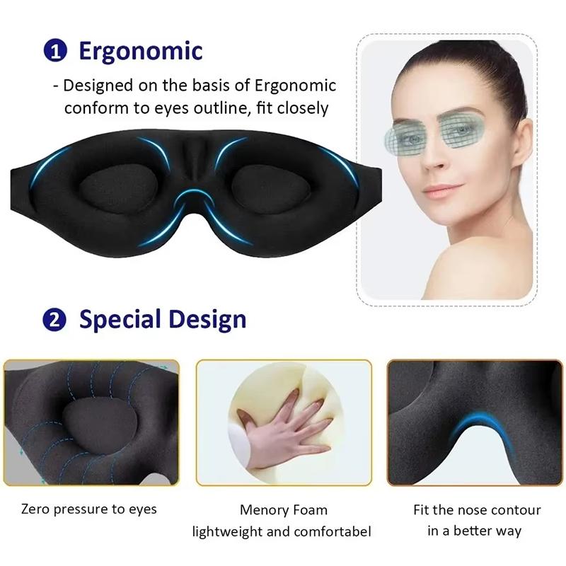 3D Eye Mask Adjustable Suitable for Men and Women with No Pressure on the Eyes Breathable and Light Blocking Eye Mask Black Mass Air Flow 3