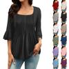 3/4 Bell Sleeve Shirts For Women Tops Dressy Casual Blouses Pleated Scooped Square Neck Tunic Tops