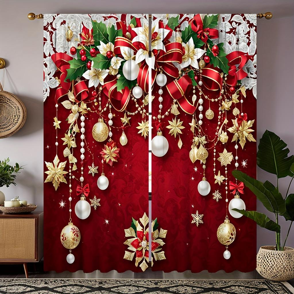 2 шт. Рождественская серия воздушных шаров с белым фоновым изображением занавеска для кабинета, кухни, гостиной, комнаты в общежитии, карман для штанги, верхнее окно