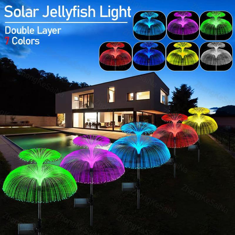 2/1Pcs Solar Double-Layer Jellyfish Light LED Garden Light Outdoor Waterproof Lawn Light for Backyard/Pathway/Holiday Decor