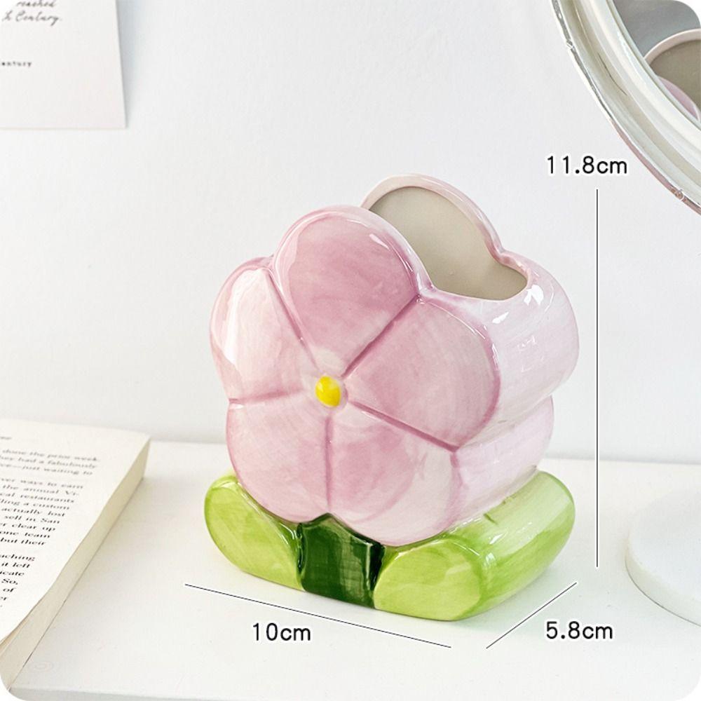 Tulip Flower Flower Makeup Brush Storage Bucket Ceramic Ceramic Tulip Pen Holder  Office Pen Holder