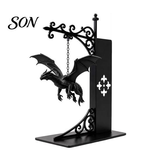 Heavy Duty Fantasy Book Holder Flying Dragon Bookshelf Light, Decorative Bookend Light for & Desk, Bookends Shelves Sculpture Support, Organizer Home