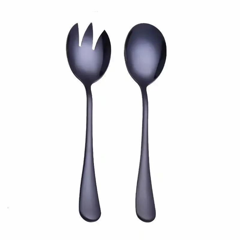 2Pcs/ Set High-quality Stainless Steel Fruit Salad Spoon and Fork  Thick Golden Western-style Tableware