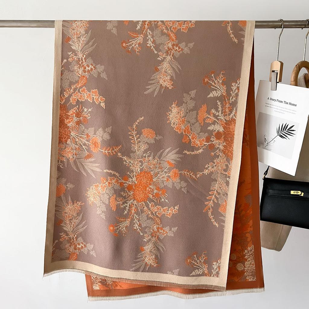 New Ethnic Style Flower Imitation Cashmere Scarf Women's Winter New Warm Thickened Long Jacquard Shawl Scarf