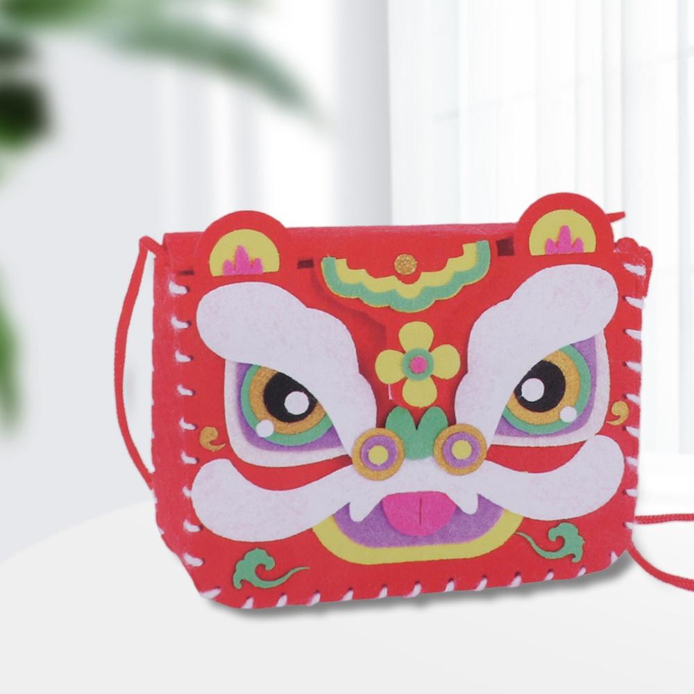 Chinese Style DIY Lion Dance Bag Non-woven Fabric New Year Portable Handbag Spring Festival
