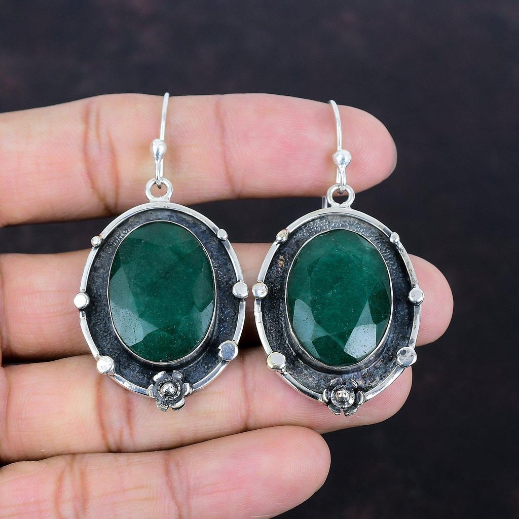 Faceted Zambian Emerald Earring 925 Sterling Silver Earrings Top Quality Gemstone Earring Handmade Jewelry Gifts For Her Birthstone Earrings