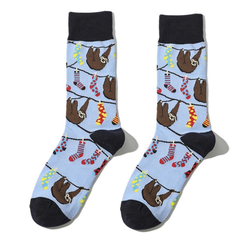 1 Pair Unisex Socks Cartoon Cute Sloth Print Breathable Middle Tube Socks Suit In All Seasons For Daily