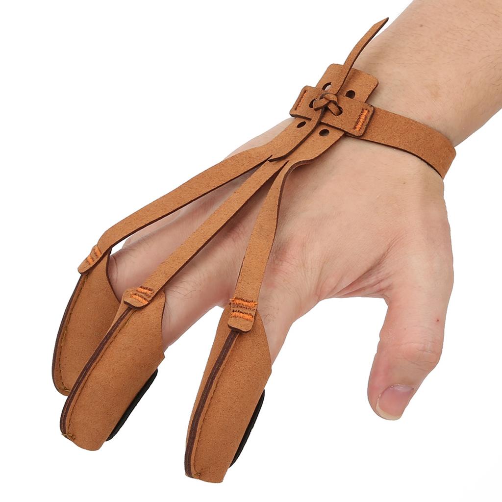 Archery Recurved Bow Three Fingers Protection Glove Traditional Bow Protective Gearbrown