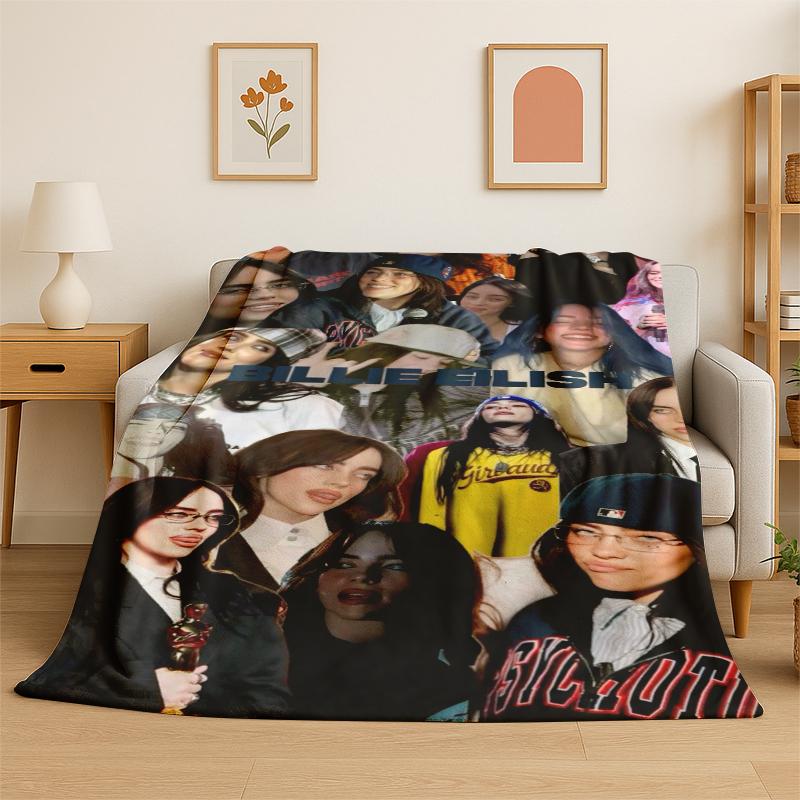 3D Billie Eilish Singer Star Flannel Blanket Soft Warm Throw Blanket for Bedroom Living Room Bed Travel Camping Picnic Gift