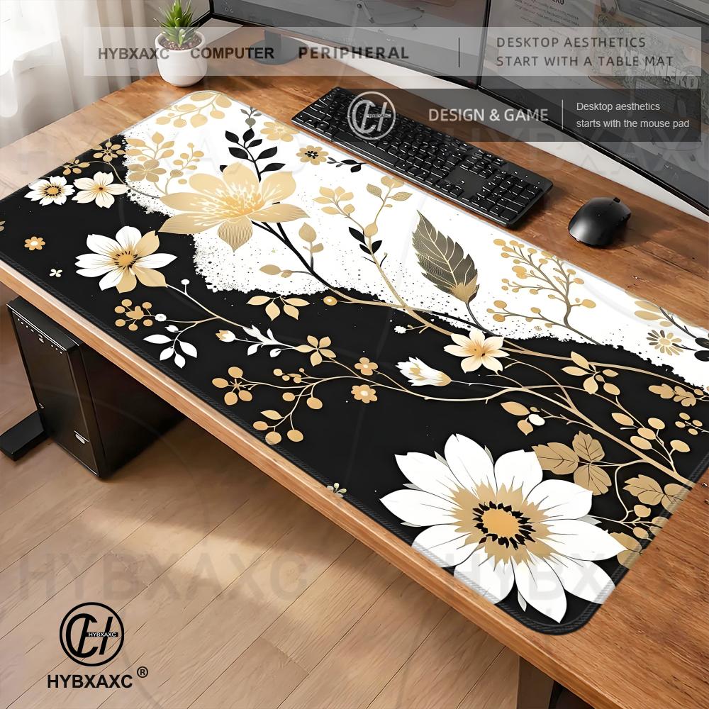Japanese Floral Aesthetic Mouse Pad Xxl Gray Cherry Blossom Laptops Gaming Deskmat Boho Style Office Carpet Gamer Keyboard Desks