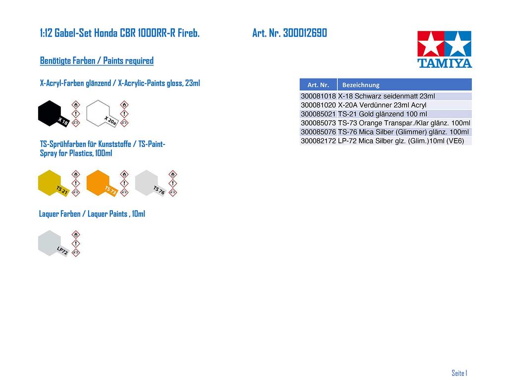 Tamiya Parts Series 90 Honda CBR Front Fork Set Model 12690 1/12 Detail-Up No. 1000RR-R (Plastic Kit)