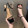 Модные женские сандалии на высоком каблуке с пряжкой, корейский стиль, новые элегантные с открытым носком, квадратный носок, однотонные, туфли для вечеринок и ходьбы