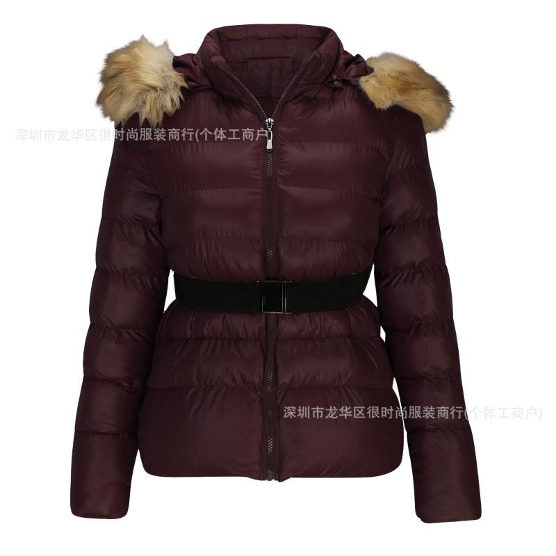 2026 Winter Womens Slim Fit Padded Hooded Coat With Raccoon Fur Trim