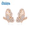 LSOOYH серьги-бабочки цвета розового золота, модные серьги для женщин, серьги-гвоздики с полым цирконием, ювелирные изделия